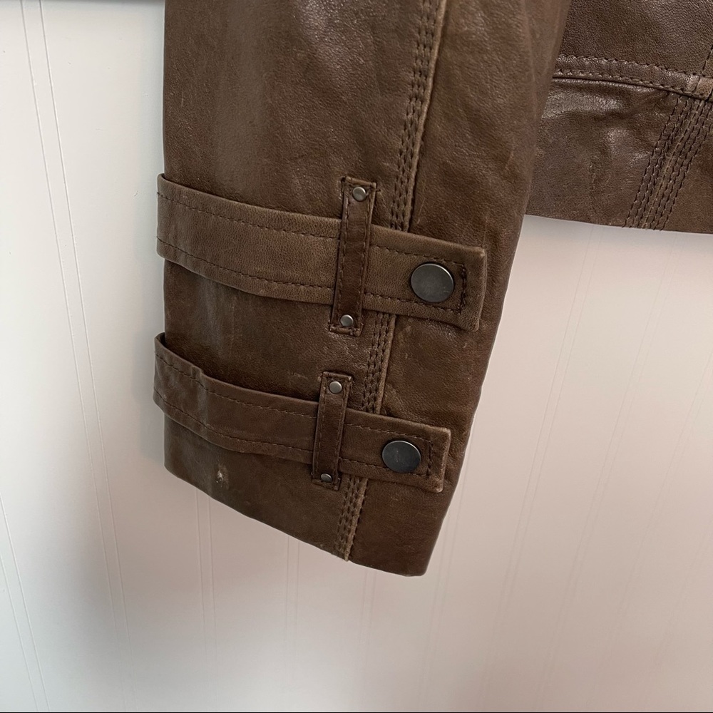 BLANC NOIR Raw Leather Brown Moto Jacket - Picture 3 of 7